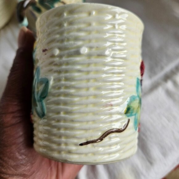 Vintage 80s Haldon Group Blackberry Basketweave Handpainted Pitcher Set - Picture 4 of 6